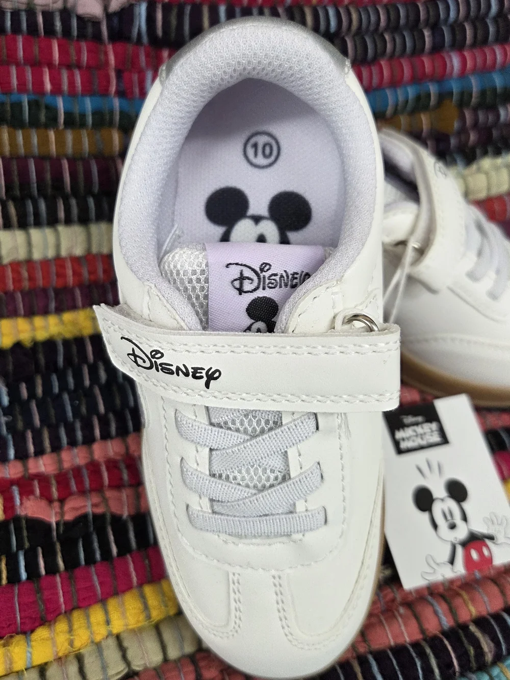 Disney Toddler Sneakers White Silver with Tan Sole